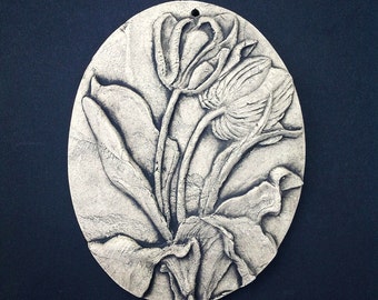 Tulip Ceramic Pottery Flower Relief Tile