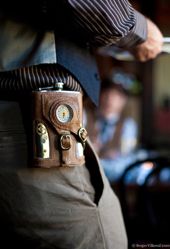 The Time Traveler - Made to Order Steampunk Flask with Working Clock by FeliciaBleuRose steampunk buy now online