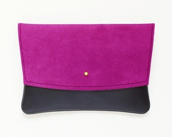 Fuchsia Envelope Clutch, Suede Leather Minimal Clutch, Pink Leather Clutch, Wedding Clutch, Bridesmaid Gift, Bridal Clutch, Formal Clutch