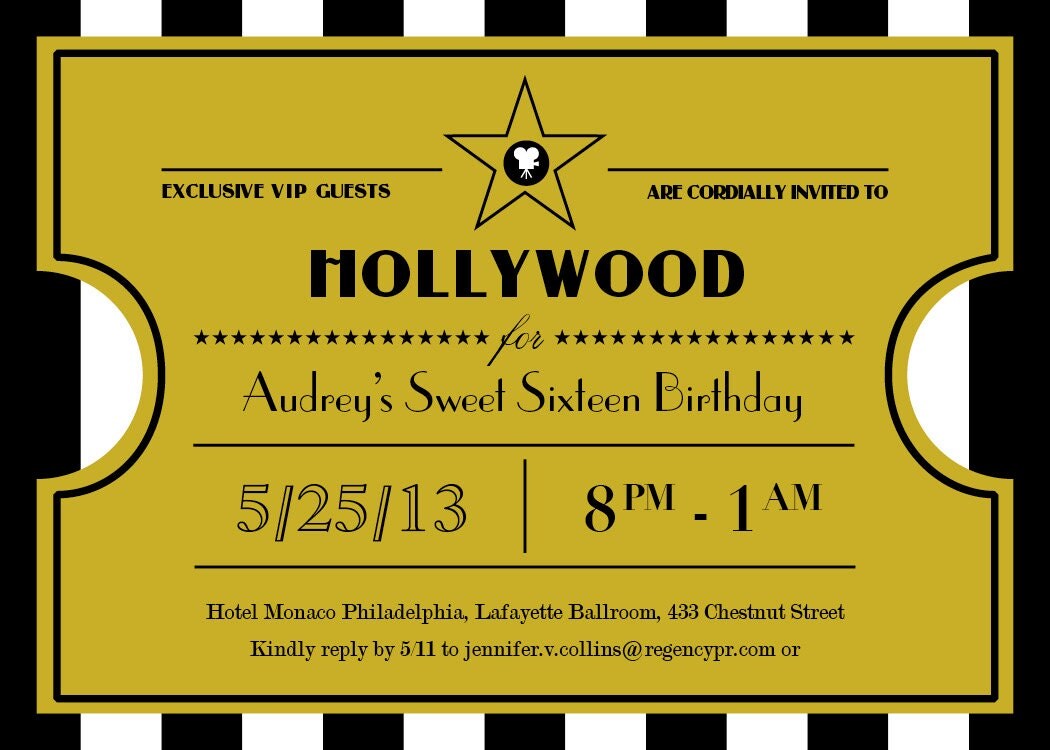 Printable Hollywood Sweet Sixteen Ticket by maddieandmarry