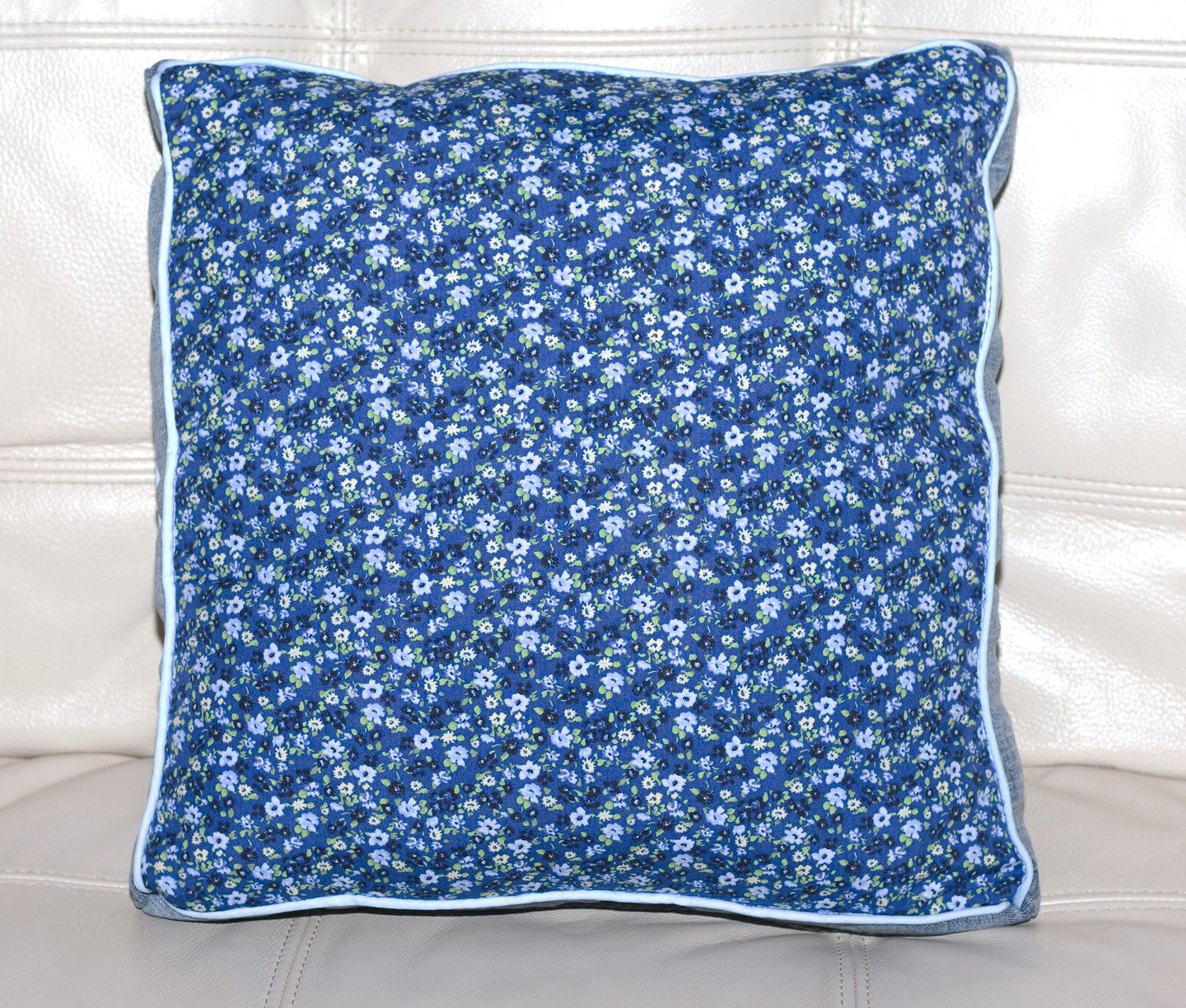 Cornflower Blue Floral Upcycled Throw Pillow OOAK