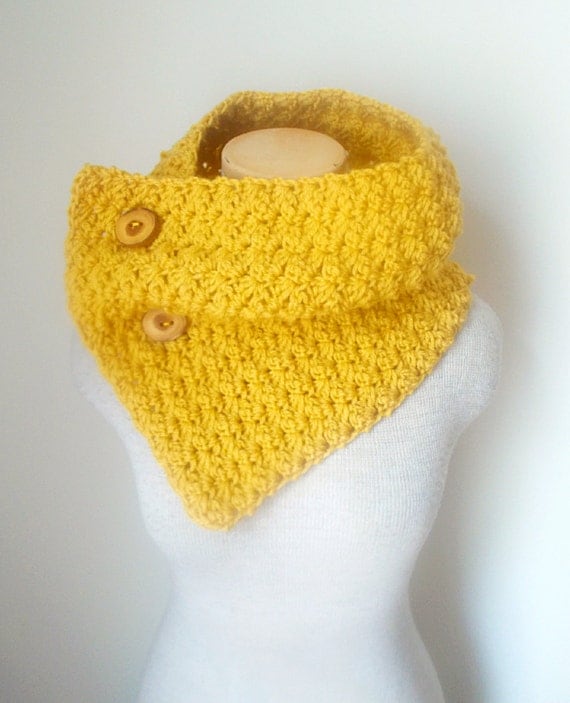 Crochet Cowl Scarf Neckwarmer in Mustard Yellow by MegansMenagerie on Etsy