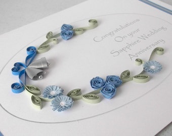 45th anniversary card, quilled, sapphire wedding