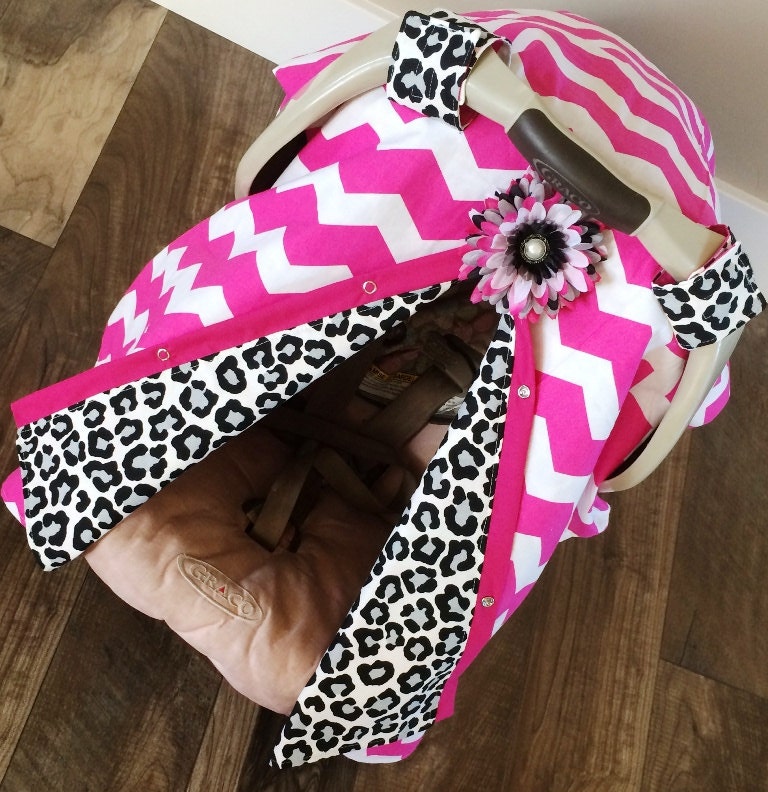 Carseat Canopy Hot Pink Chevron and Cheetah Print / Car seat