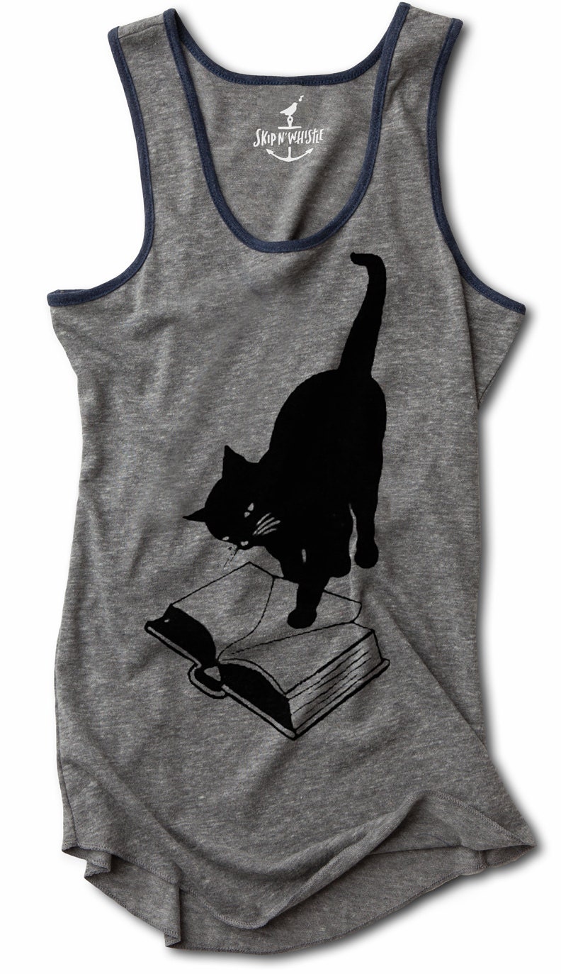 Womens CAT SHIRT Tank Top racerback shirt Black Cat lady