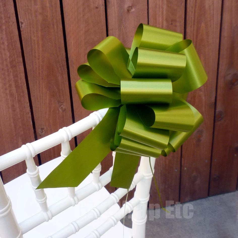 6 Large Moss Olivine Green Pull Bows Gift Basket Chair Pew Wedding Decorations