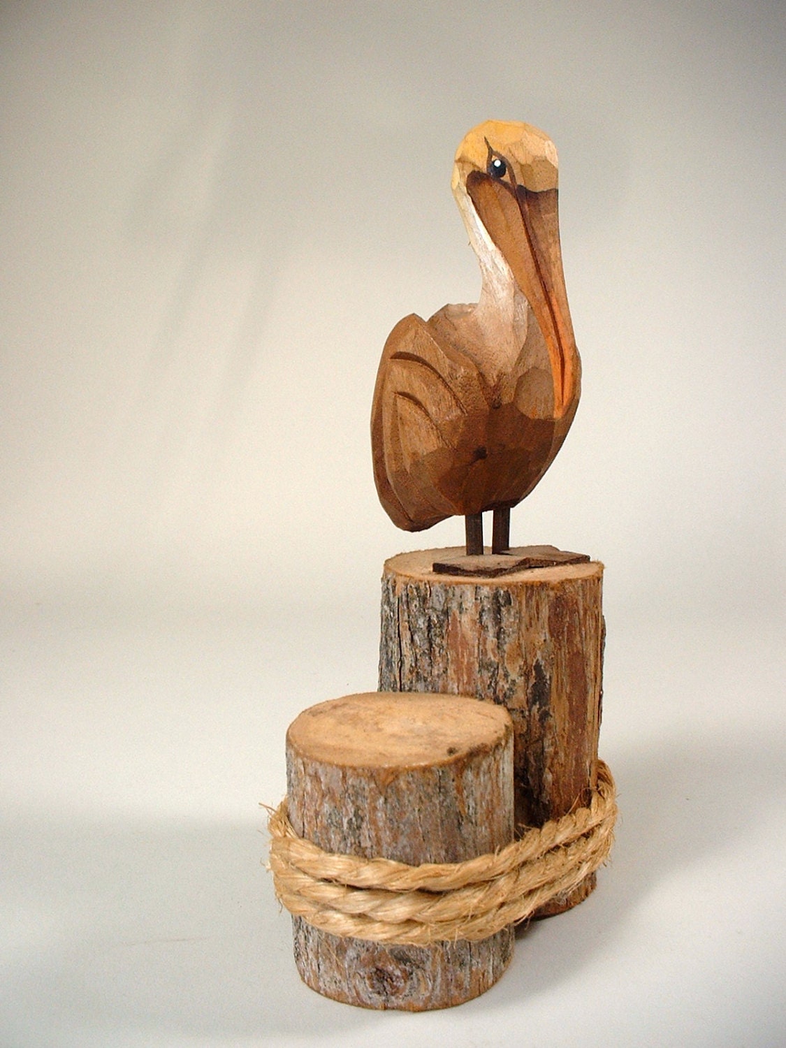 Vintage Pelican Figurine Carved Wood Pelican on Piling Folk