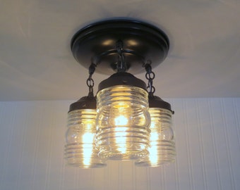 Dexter Trail. CEILING LIGHT Trio - Industrial Chandelier Flush Mount Pendant Kitchen Lighting Fixture Rustic Lamp Bathroom by LampGoods