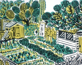 Allotment Plot Original Linocut Relief Print