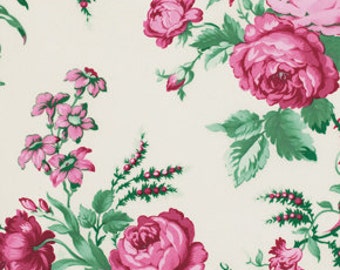 Billet Doux Fabric Love Letters by Verna Mosquera Cherub Vintage Pink Garden Pink Floral Flowers on Cream