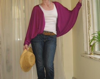 Oversized Cardigan Dolman Sleeve Sweater Long Sleeve Jacket Boho Chic Shorter Version in Rayon/Spandex Jersey (More Colours) One Size