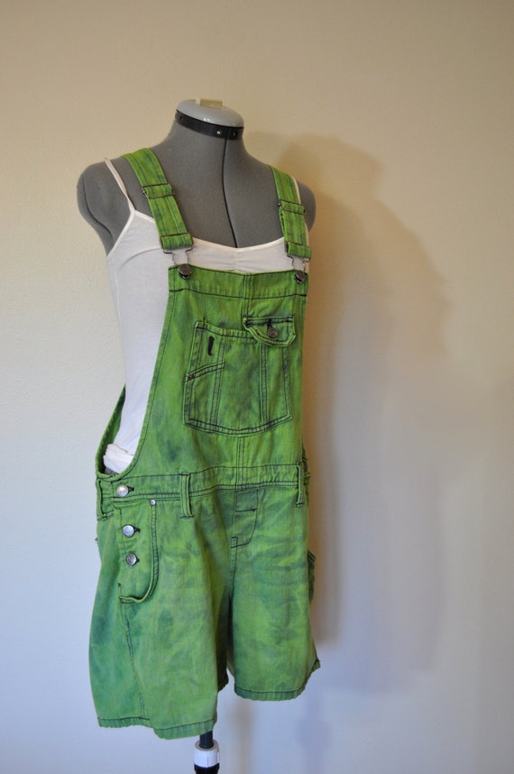 Green Bib OVERALLS Hand Dyed Lime Green Lei Cotton Denim