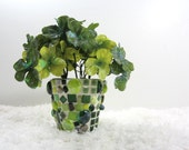 Mosaic Pot of Clover, child- & pet-safe, green silk clover in mosaic pot, JillsJoy mosaic .. tagt