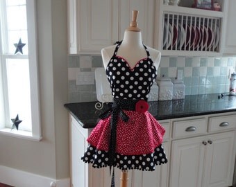 Cadillac Red Dot "Sadie Style" Retro Modern Womens Full Apron ~ 4RetroSisters