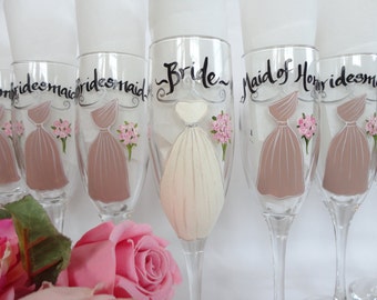 EXACT DRESS REPLICAS - Hand Painted Bridesmaid Champagne Glasses - Bridesmaid Wine Glasses - Bridesmaid Gifts - Bridal Party Gifts, Gifts