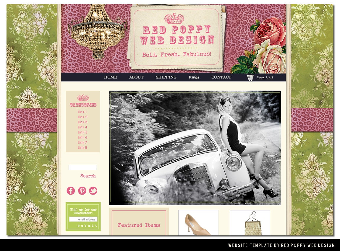 Premade Boutique Website Template Green Pink By Redpoppywebdesign Free Boutique Templates For Website