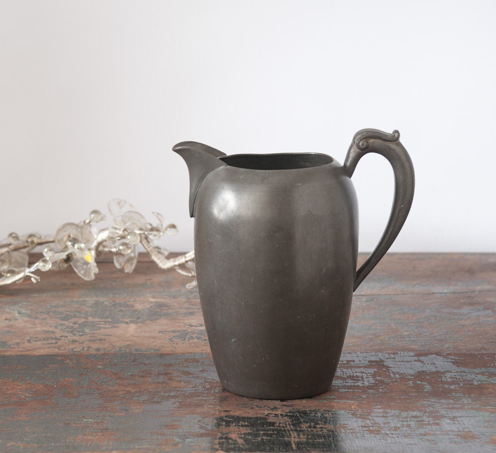 Antique Pewter Pitcher Farmhouse Country Decor