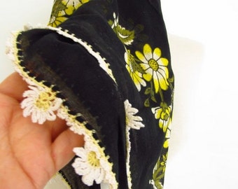 Black scarf - SQUARE scarf Turkish Yemeni OYA Scarf Black scarves