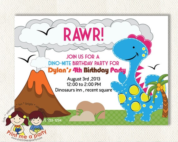 Dinosaurs birthday party invitation Custom Printable Invitation