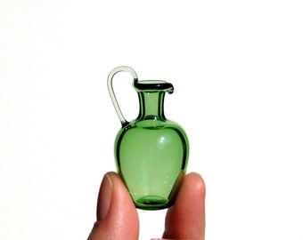 Miniature Pitcher in Green, Hand Blown Glass