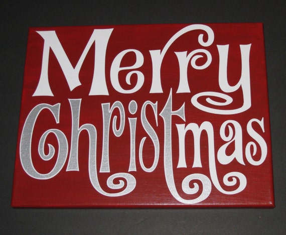 Items similar to Merry CHRISTmas Canvas Holiday Decoration Wall Art ...