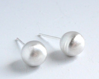 Sterling Silver Stud Earrings with Matte Finish ( Jumbo 8mm ) - Silver Earrings -everyday silver post earrings stud earings in satin silver