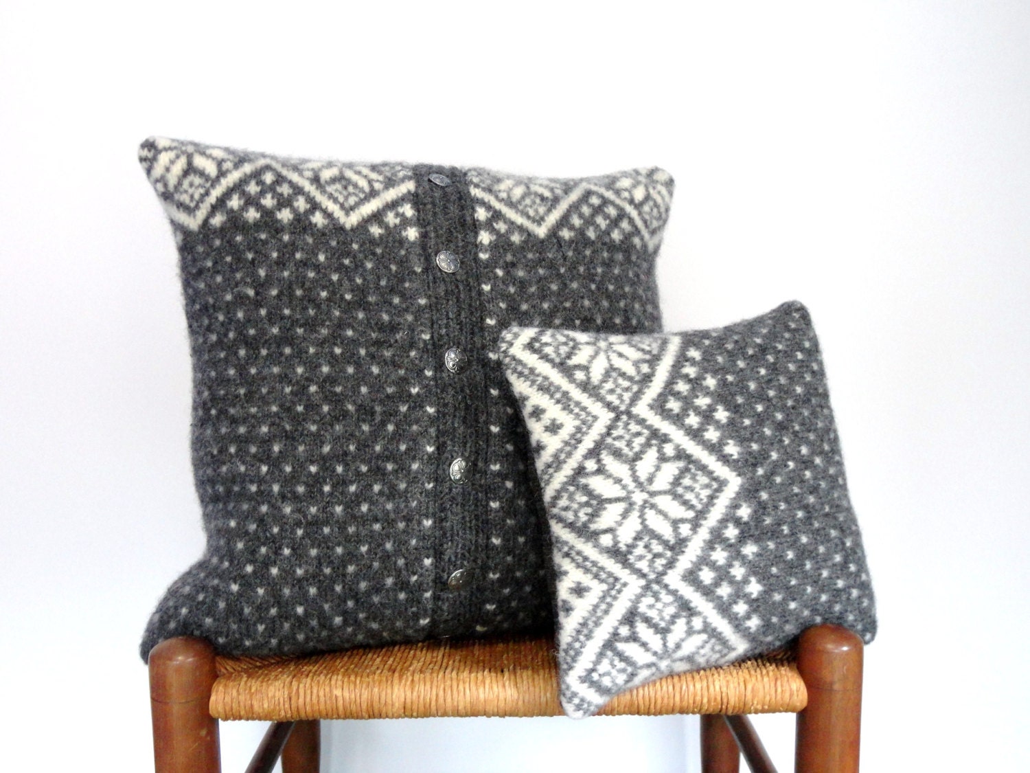 Pillow Covers Knitted Icelandic Knit Gray Up Cycled Wool