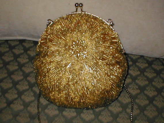 Vintage GOLD Beaded Evening Bag Purse by yesteryearglam on Etsy