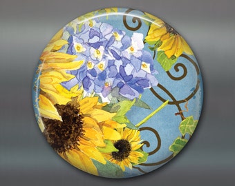 3.5" sunflower magnet, hand painted sunflower art magnet, country kitchen decor, large fridge magnet, sunflower decor MA-352