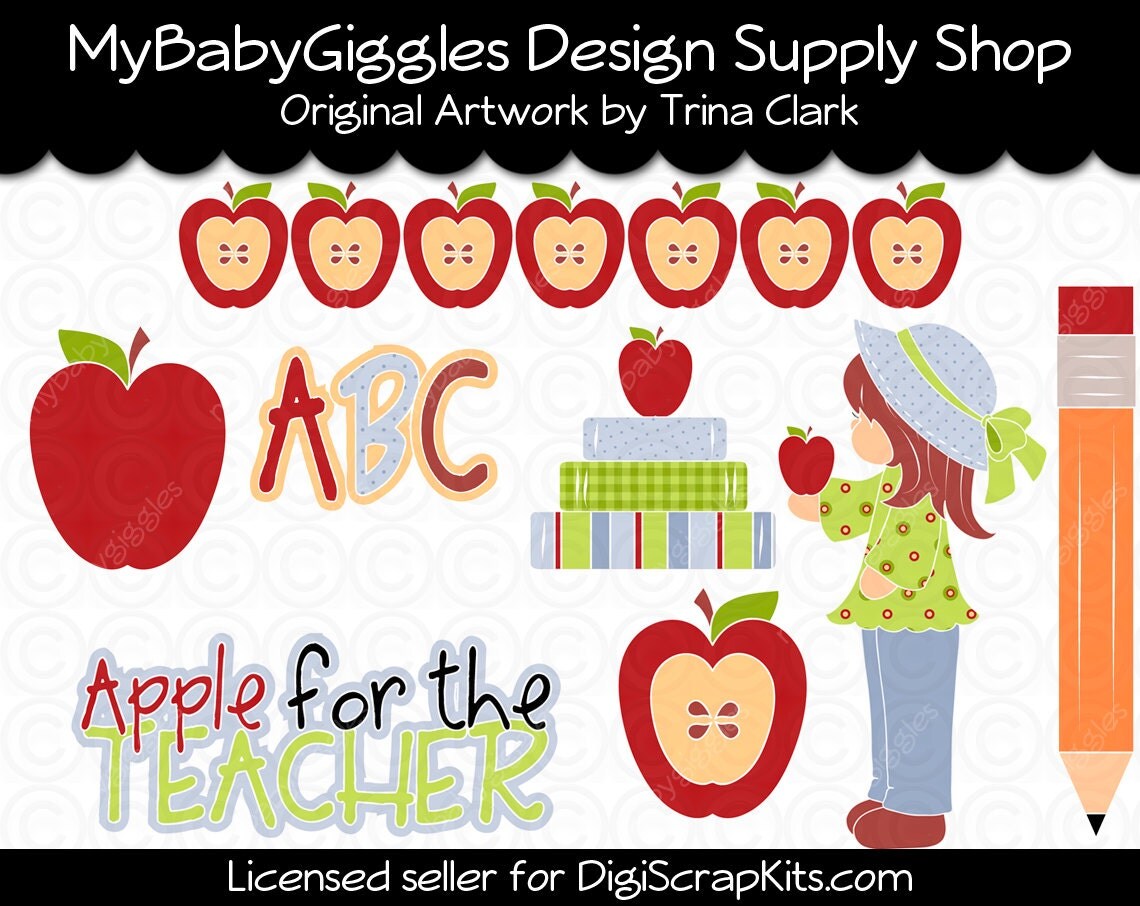 Apple for the Teacher Clip Art Digital Graphics Scrapbook Card