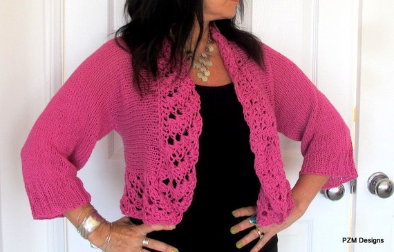 Soft bamboo sweater hand knit hot pink cardigan with by pzmdesigns