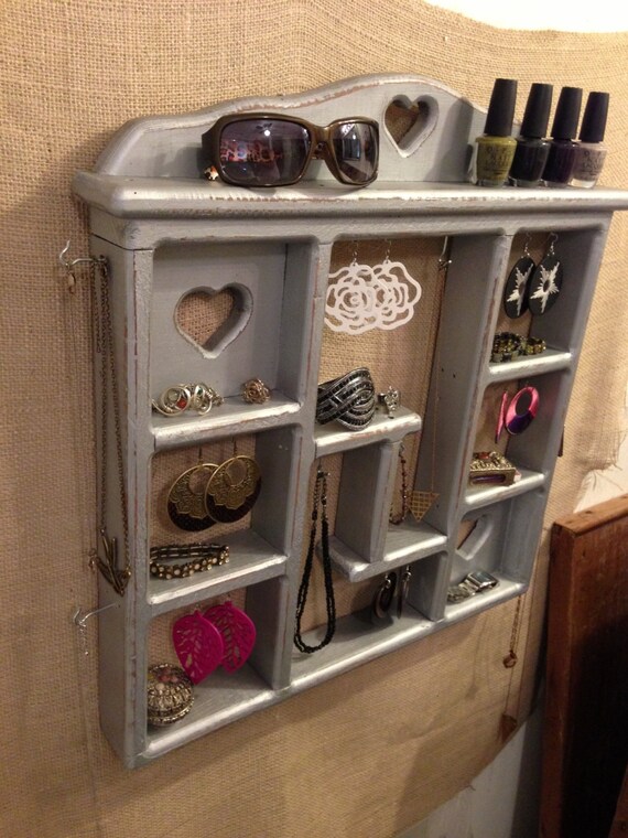 Upcycled Jewelry Organizing Display Silver Hearts Shelf