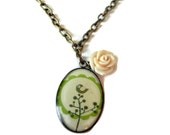 Green and Brown Resin Charm Necklace with Creme Flower