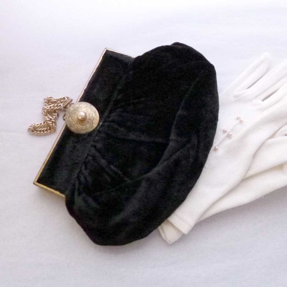 Black Velvet Handbag Clutch Purse Vintage 1920&#39;s