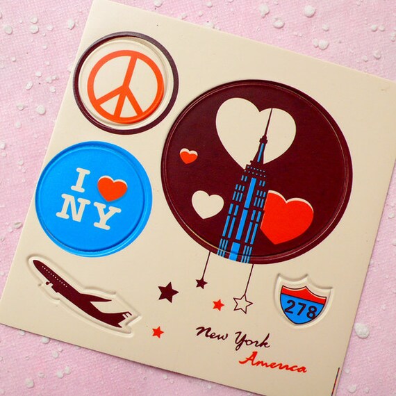 Travel Leather Sticker Set New York USA Suitcase by MiniatureSweet
