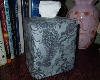 Ready To Ship - Grey Paisley Tissue Box Cover
