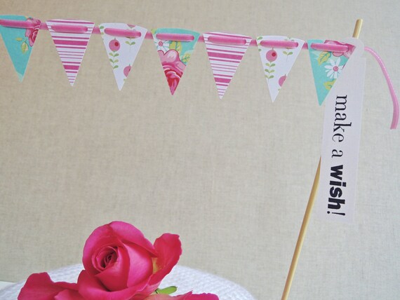 Tilda Cake bunting - beautiful aqua, pink & green cardstock Choose you own greeting Perfect for Mother's day MADE TO ORDER Il_570xn