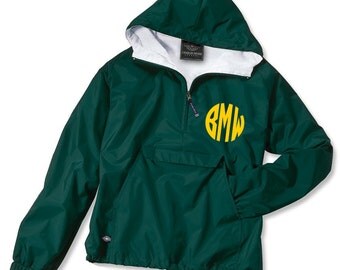 YOUTH Monogrammed Personalized Forest Green Rain Jacket Pullover - 6 colors, Monogram Rain Jacket