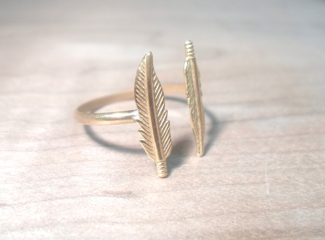 Feather ring Open ring Double Feather Ring Gold Ring Open