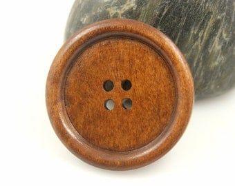 Minimalist Bold Border Brown Color Four Holes Wooden Buttons, 1.58 inch (6 in a set)