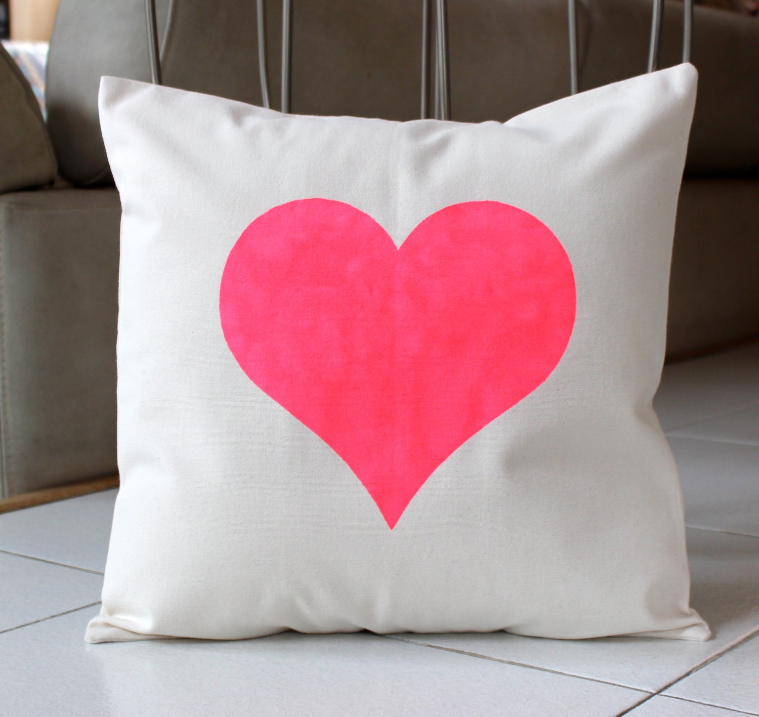 Big Fluorescent Pink Heart Pillow Case Hand Painted on