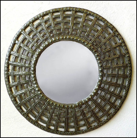 Metal Mirror Wall Hanging Basketweave Design by HaitiMetalArt