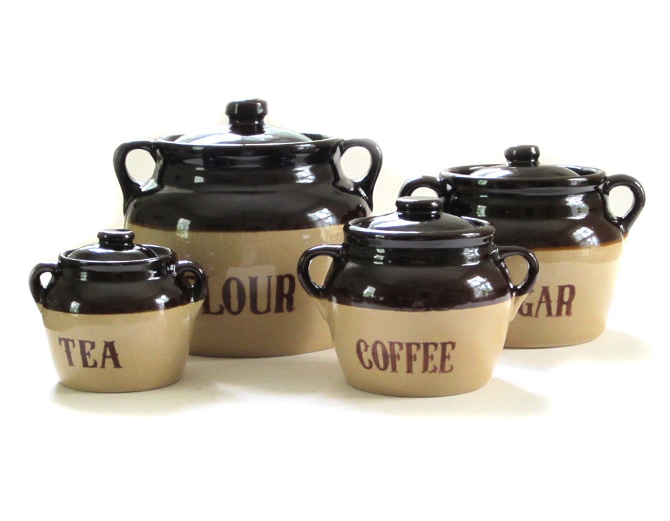 Vintage Monmouth Stoneware Pottery Complete 8 Pc Canister Set