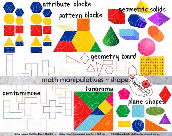 Math Manipulatives Shapes Clipart Set 300 dpi School