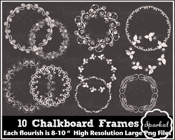 Chalkboard Frames Chalk Circle Frames Swirly Flourish Frames Chalk Clip Art Instant download Il_570xn