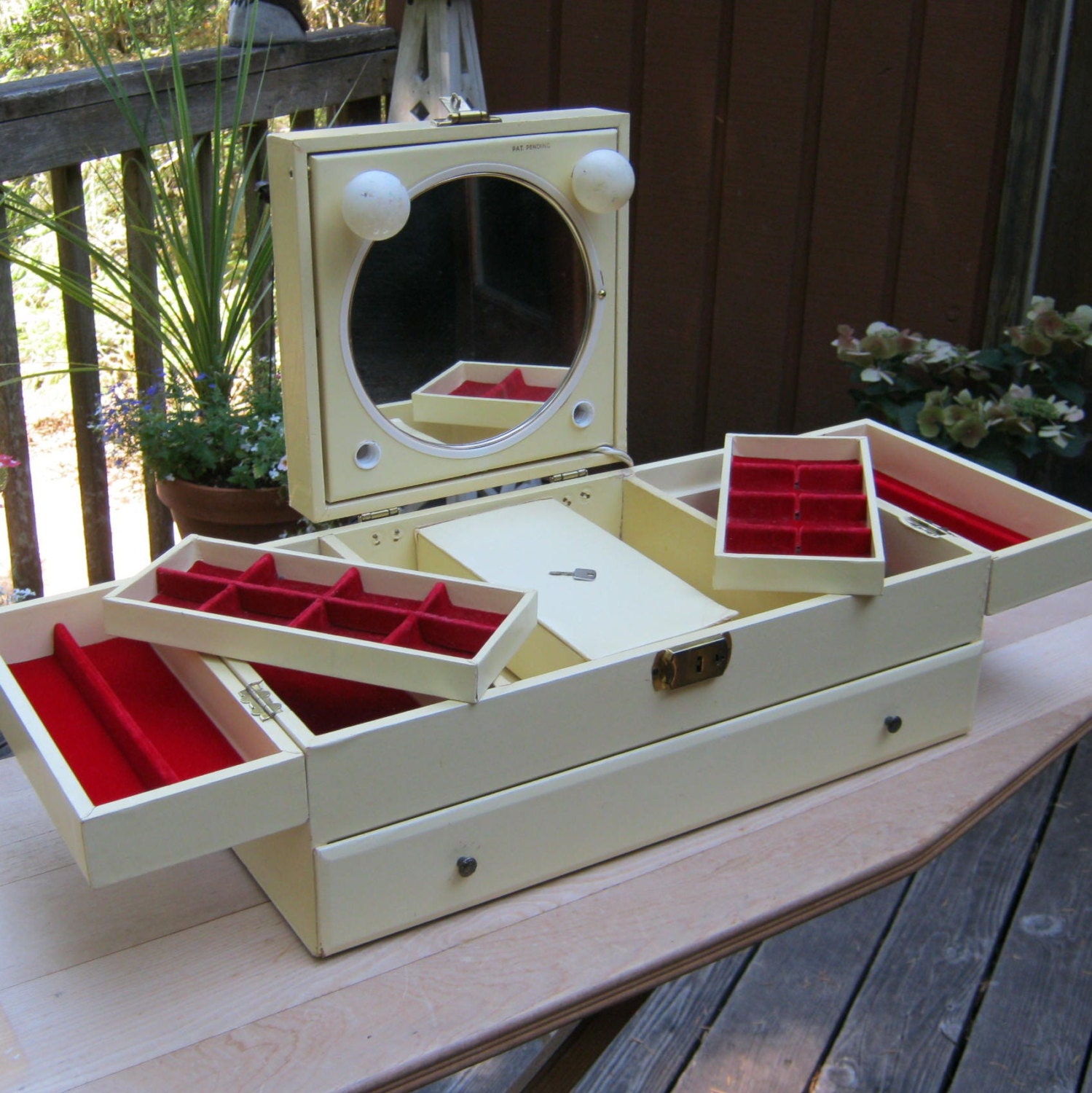 Extra Large Ivory Jewelry Box With Red Velvet by oakhillvintage