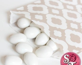 Quatrefoil Greige Goodie Favor Treat Bags - Qty 12
