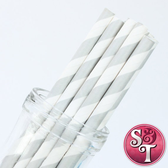 Stripe Silver Metallic Party Paper Straws - Cake Pop Sticks - Pixie Sticks - Qty 25 Il_570xn