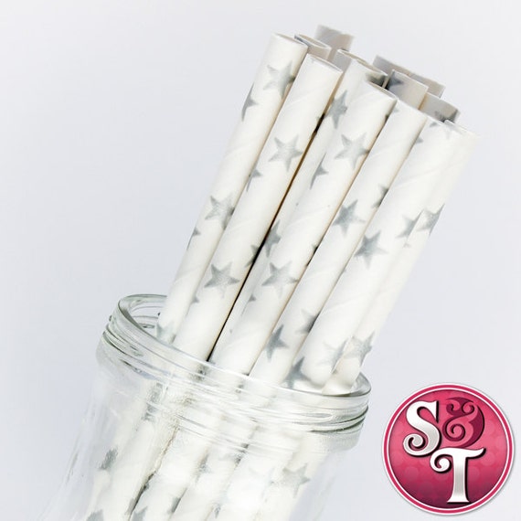 Star Silver Metallic Party Paper Straws - Cake Pop Sticks - Pixie Sticks - Qty 25 Il_570xn