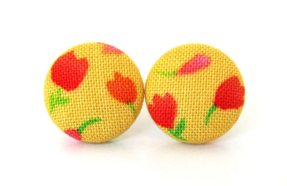 Tiny stud earrings  bright button earrings  funky by KooKooCraft